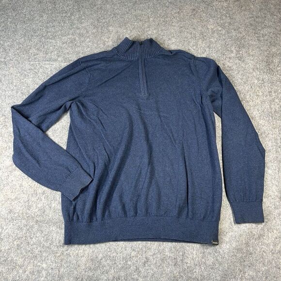 Eddie Bauer Sweater Mens Large Tall Quarter Zip Blue Cotton Merino Wool Outdoor - Picture 1 of 8